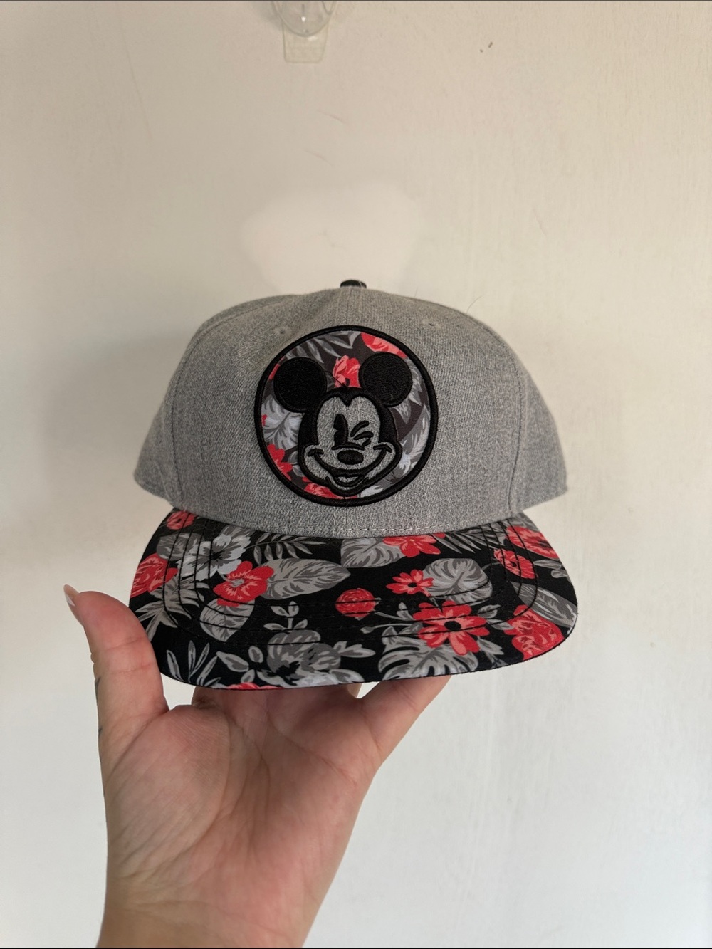 Adult Floral Brim Snapback Hat with Character Patch - Gray & Black